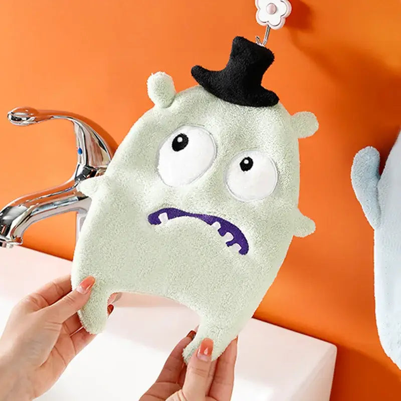Cartoon animal coral velvet monster hand towel set kitchen decor