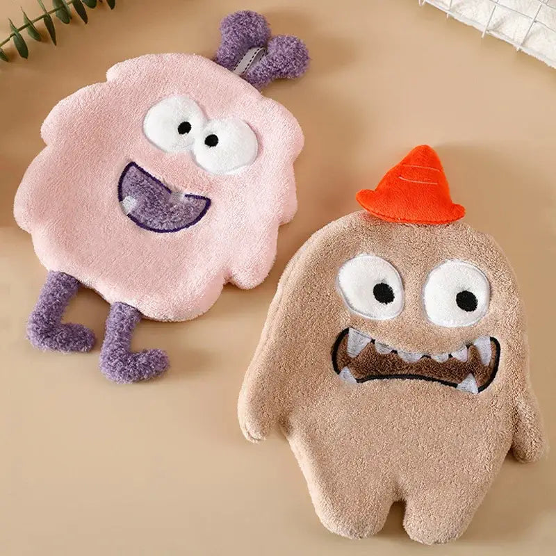 Cartoon animal coral velvet monster hand towel set kitchen decor