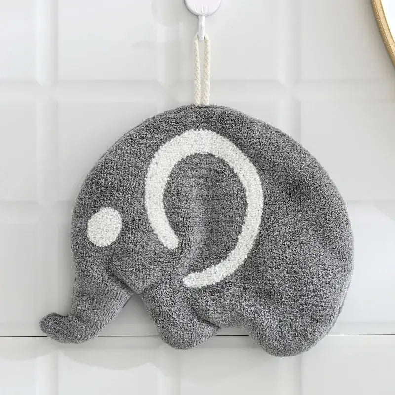 Cartoon animals coral velvet hand towel orange & gray bathroom decor
