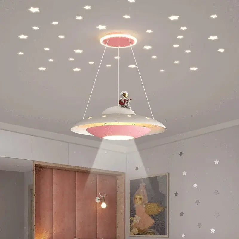 Cartoon astronaut chandelier ufo white & blue pendant light bedroom