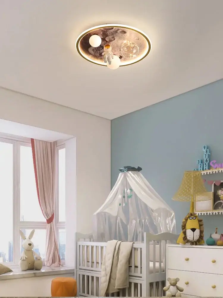 Cartoon astronaut circular ceiling lamp kids bedroom space lighting
