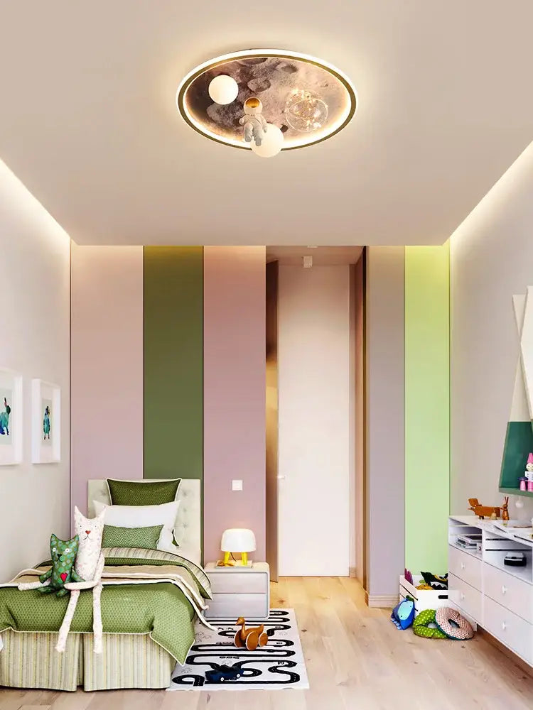 Cartoon astronaut circular ceiling lamp kids bedroom space lighting