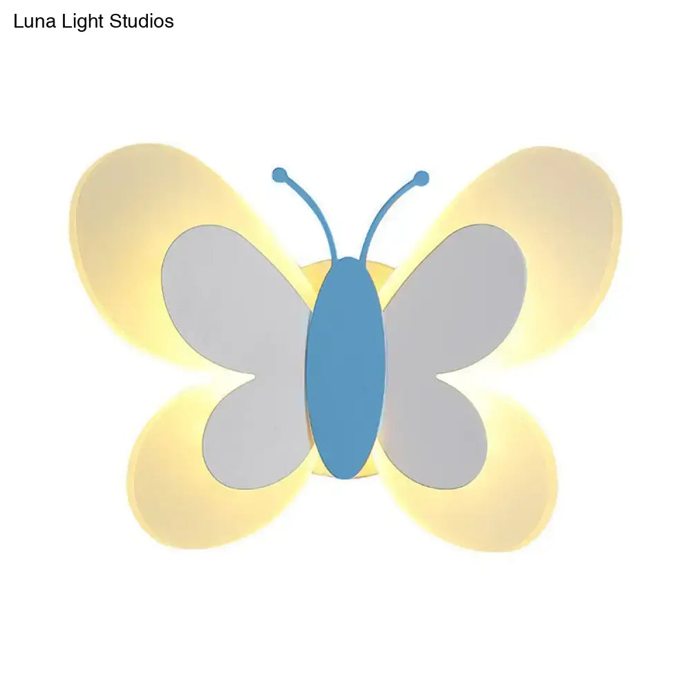 Cartoon blue & gray butterfly led wall light for kindergarten