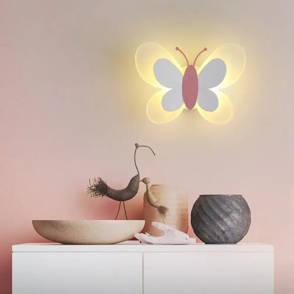 Cartoon blue & gray butterfly led wall light for kindergarten