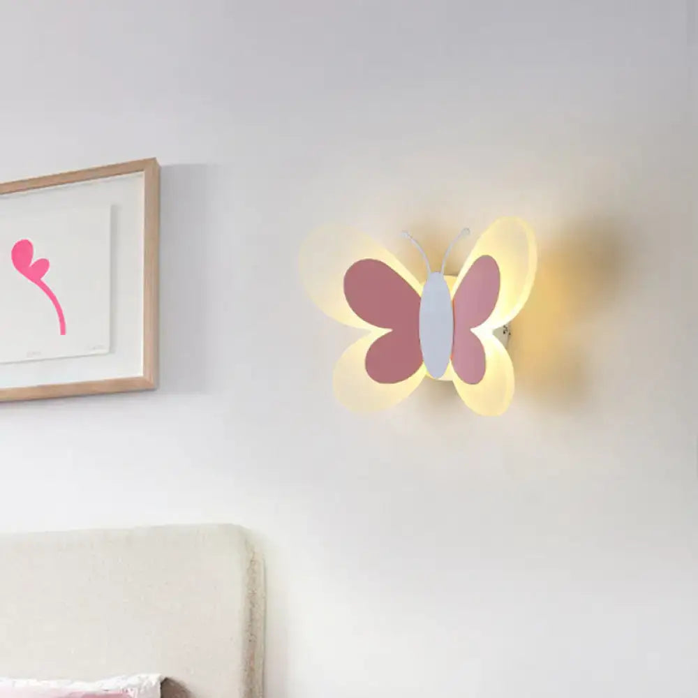 Cartoon blue & gray butterfly led wall light for kindergarten