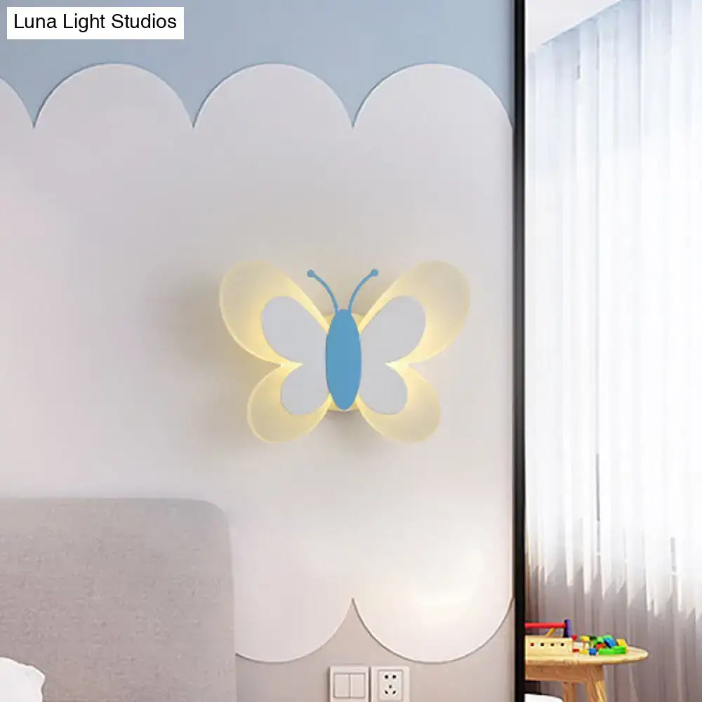 Cartoon blue & gray butterfly led wall light for kindergarten