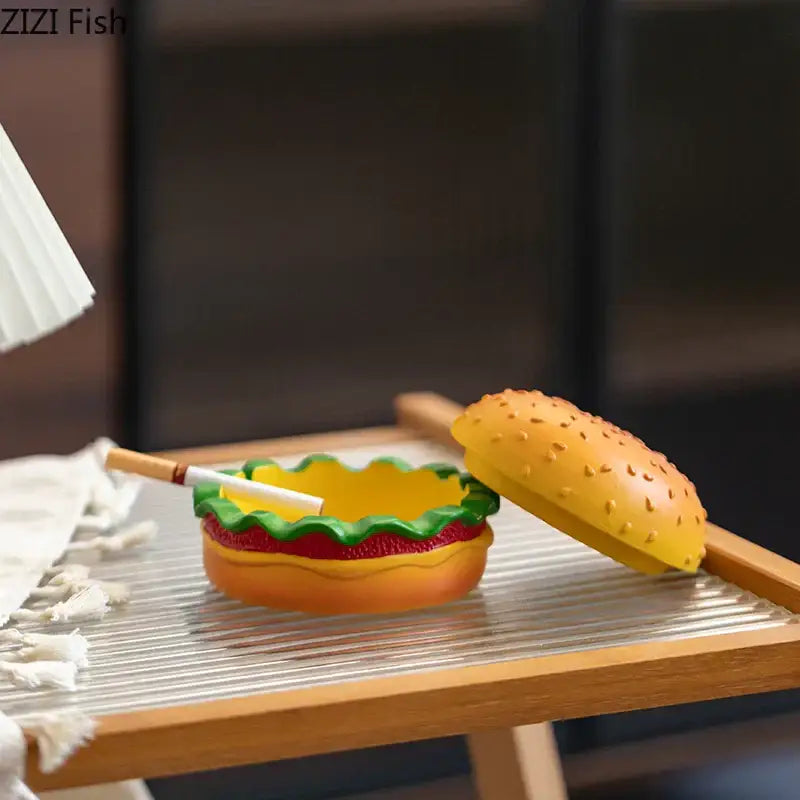 Cartoon burger ashtray yellow & green resin decor for office table