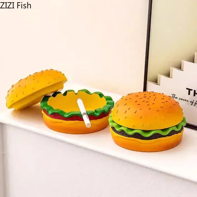 Cartoon burger ashtray yellow & green resin decor for office table