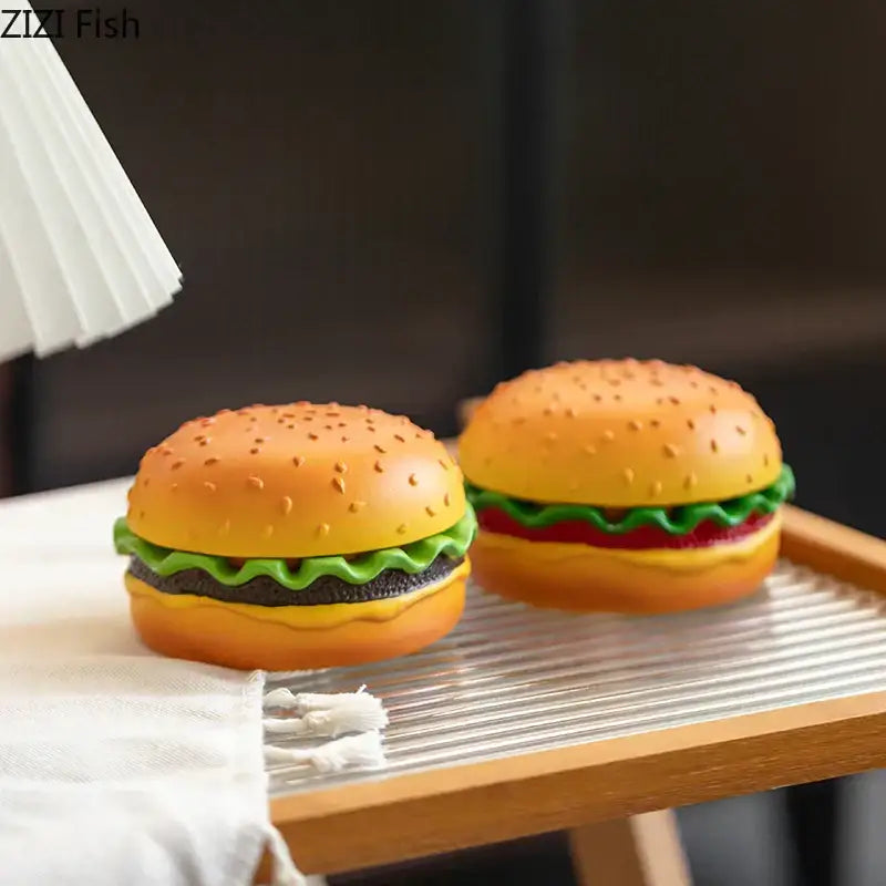 Cartoon burger ashtray yellow & green resin decor for office table