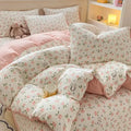 Cartoon cat pink floral cotton duvet cover set bedroom bedding