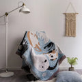 Cartoon cat throw blanket teal & blue bedroom sofa cover