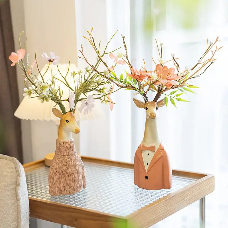 Cartoon deer vase beige & orange resin handicraft living room decor