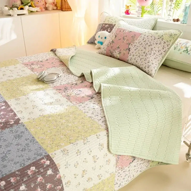 Cartoon dinosaur green quilted bed cover set bedroom cotton mat