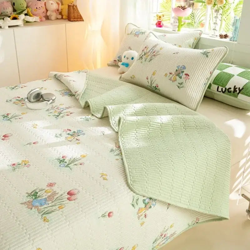 Cartoon dinosaur green quilted bed cover set bedroom cotton mat