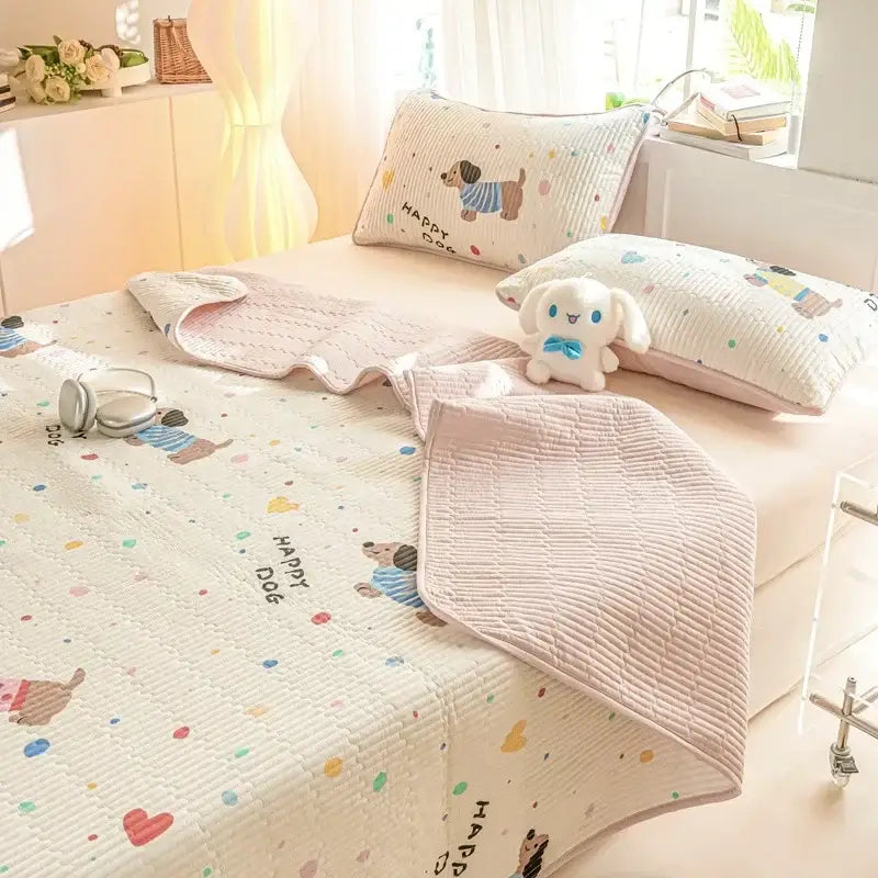 Cartoon dinosaur green quilted bed cover set bedroom cotton mat