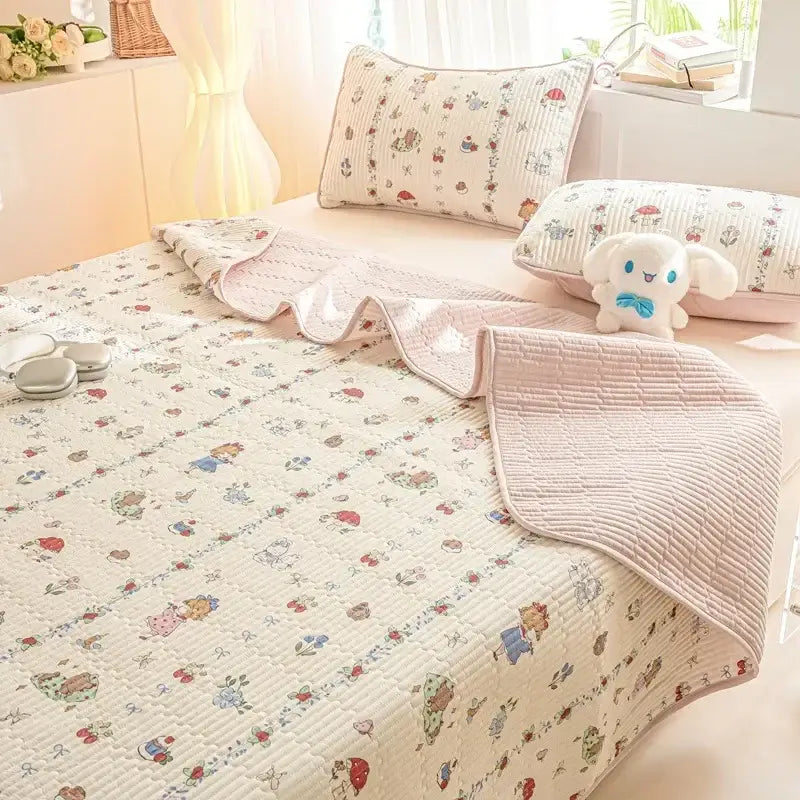 Cartoon dinosaur green quilted bed cover set bedroom cotton mat