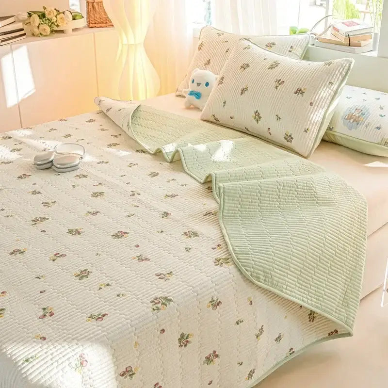 Cartoon dinosaur green quilted bed cover set bedroom cotton mat