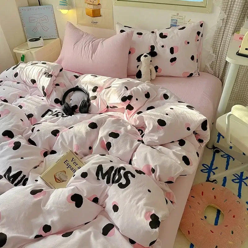 Cartoon dog and cupcake cream cotton fitted sheet set bedroom bedding
