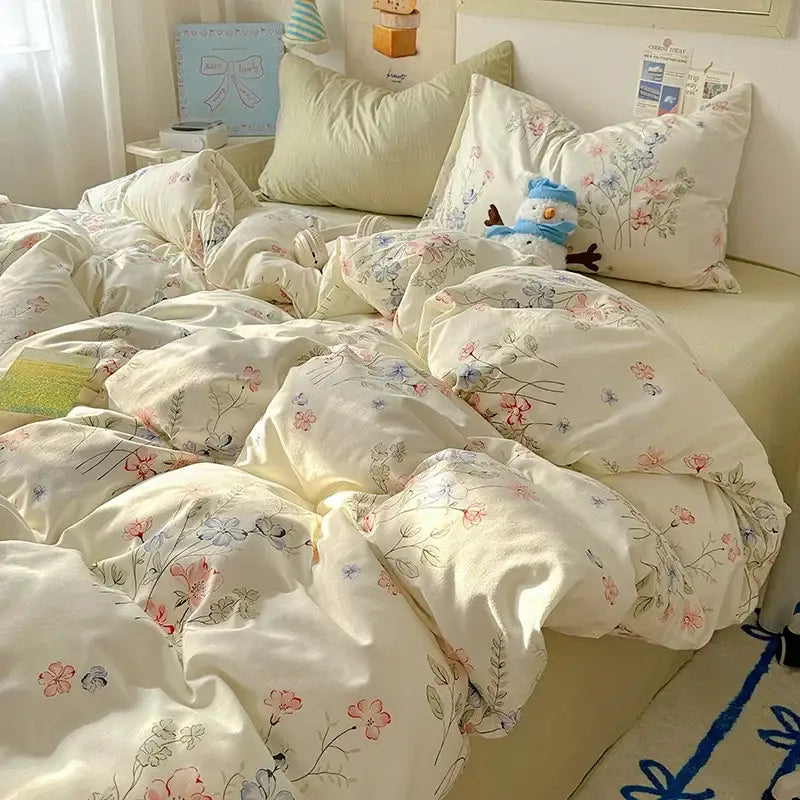 Cartoon dog and cupcake cream cotton fitted sheet set bedroom bedding