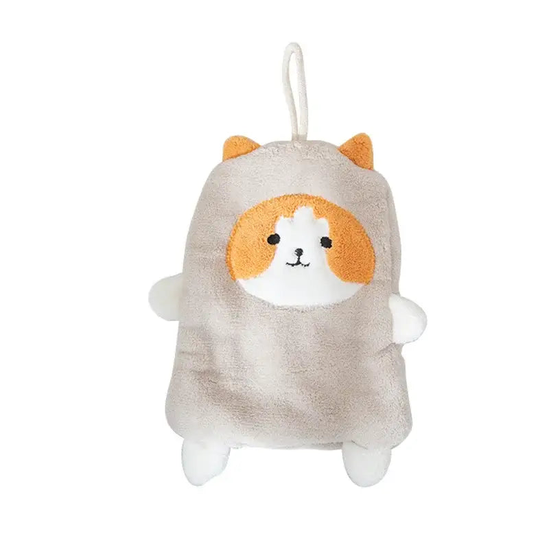 Cartoon dog coral velvet hand towels gray & white bathroom glove