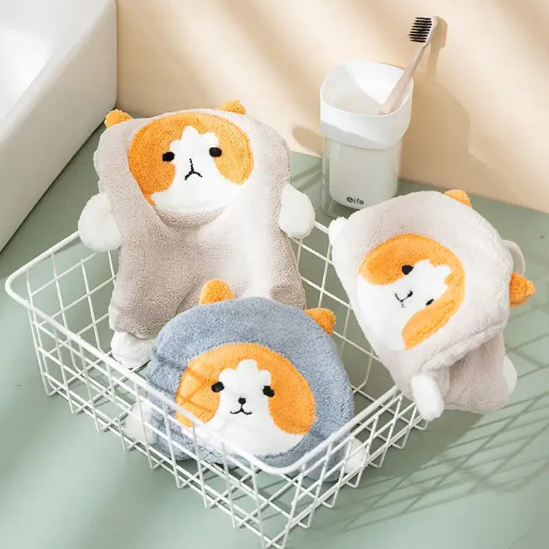 Cartoon dog coral velvet hand towels gray & white bathroom glove
