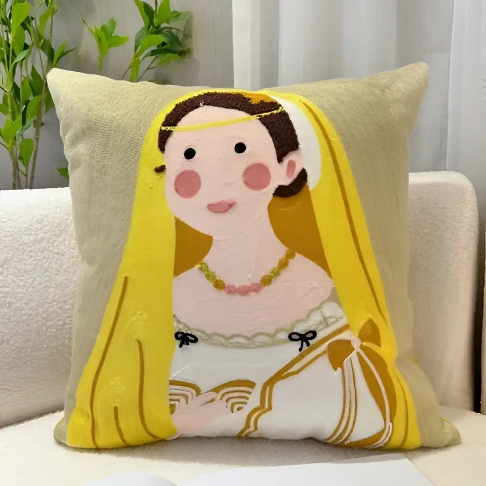 Cartoon oil painting embroidery throw pillow living room decor