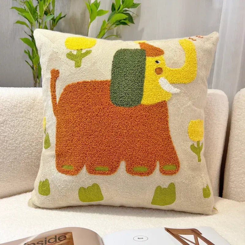 Cartoon oil painting embroidery throw pillow living room decor