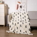 Cartoon panda flannel white fleece blanket with pom poms bedroom