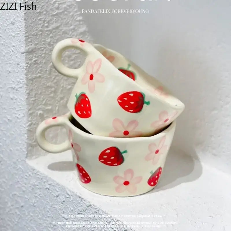 Cartoon pattern ceramic coffee mug kitchen floral tea cup