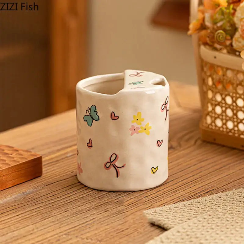Cartoon pattern porcelain toothbrush holder for bathroom decor