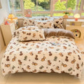 Cartoon print pink & green cotton bedding set bedroom teddy bear