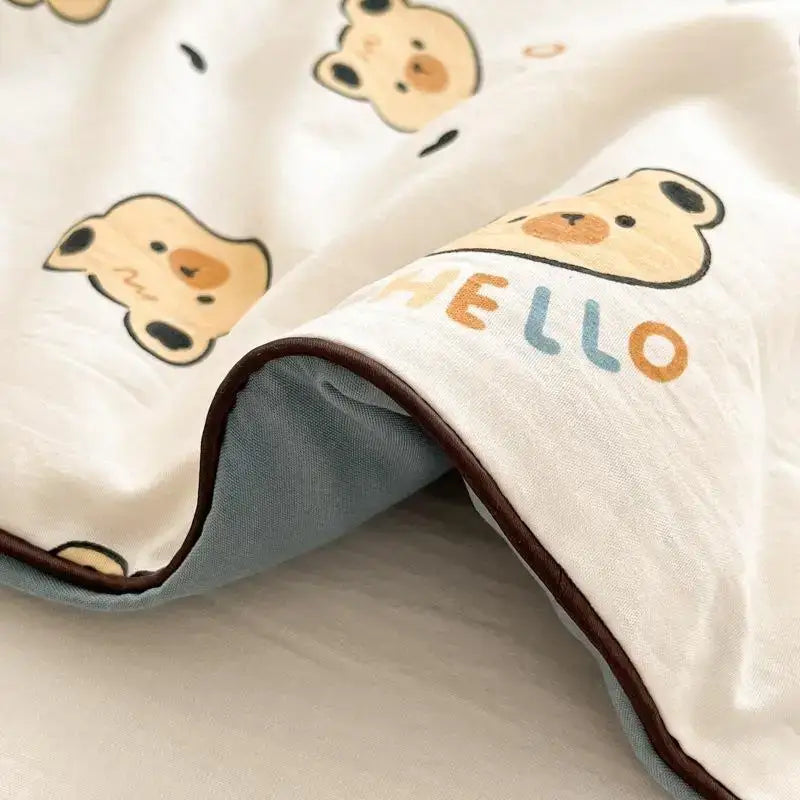Cartoon printed white & yellow cooling blanket bedroom summer quilt