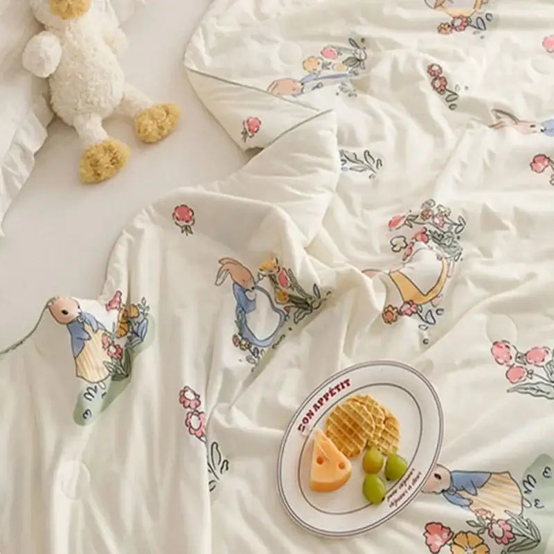 Cartoon rabbit off white cooling summer blanket bedroom quilt