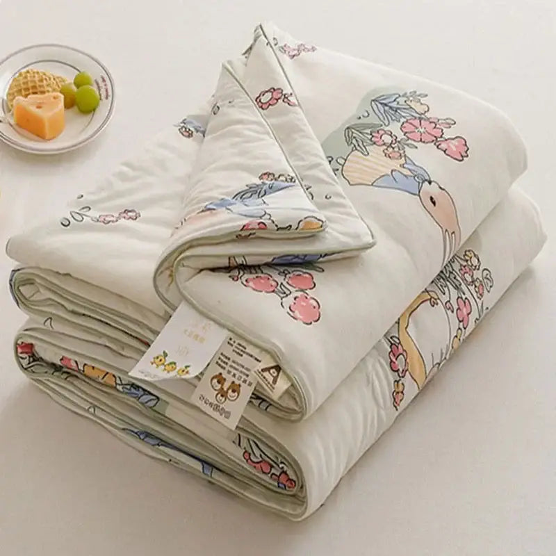 Cartoon rabbit off white cooling summer blanket bedroom quilt