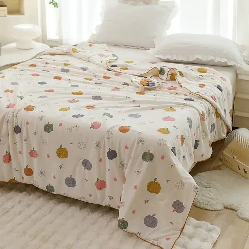 Cartoon rabbit off white cooling summer blanket bedroom quilt