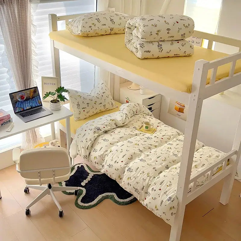 Cartoon style cream & blue bedding sets bedroom cotton cat print