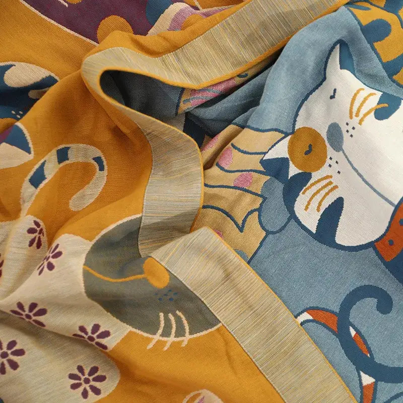 Cat cartoon animal pure cotton gauze towel blanket bedroom decor