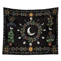 Celestial moon phase floral tapestry black bedroom wall hanging