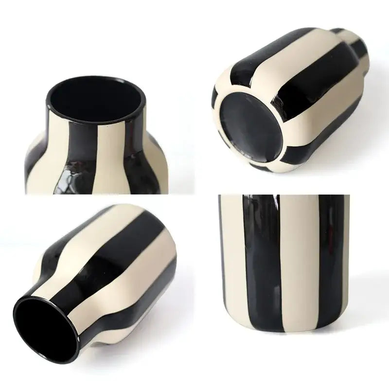 Ceramic Vase Black Red Striped