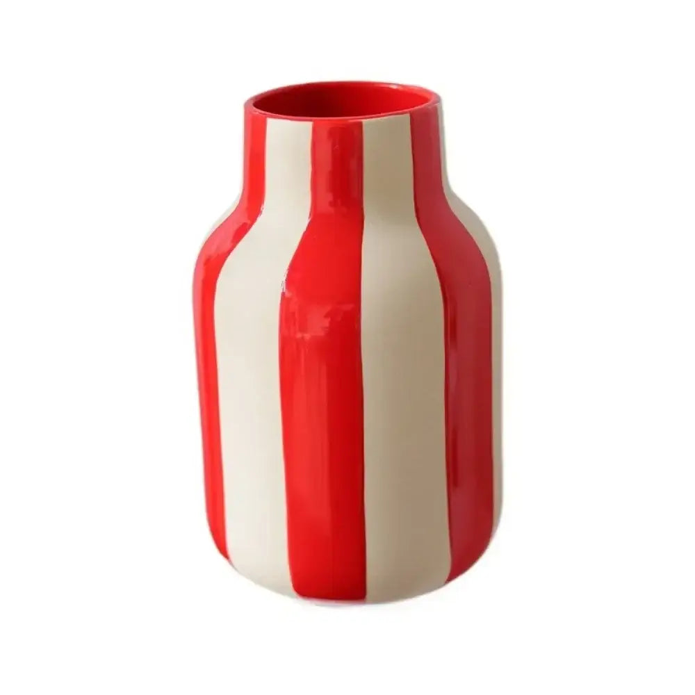 Ceramic Vase Black Red Striped