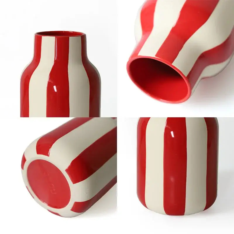 Ceramic Vase Black Red Striped