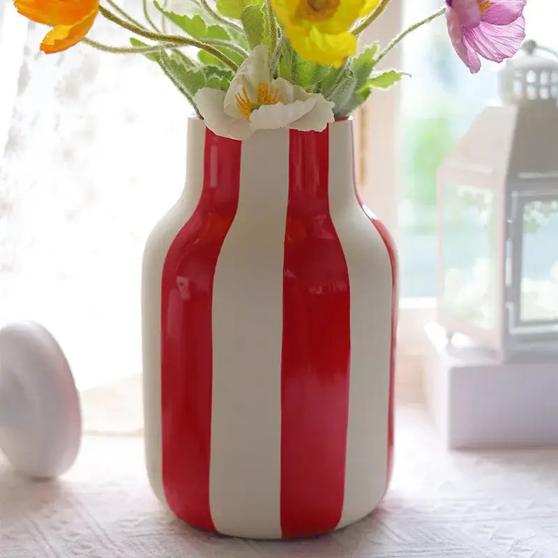 Ceramic Vase Black Red Striped