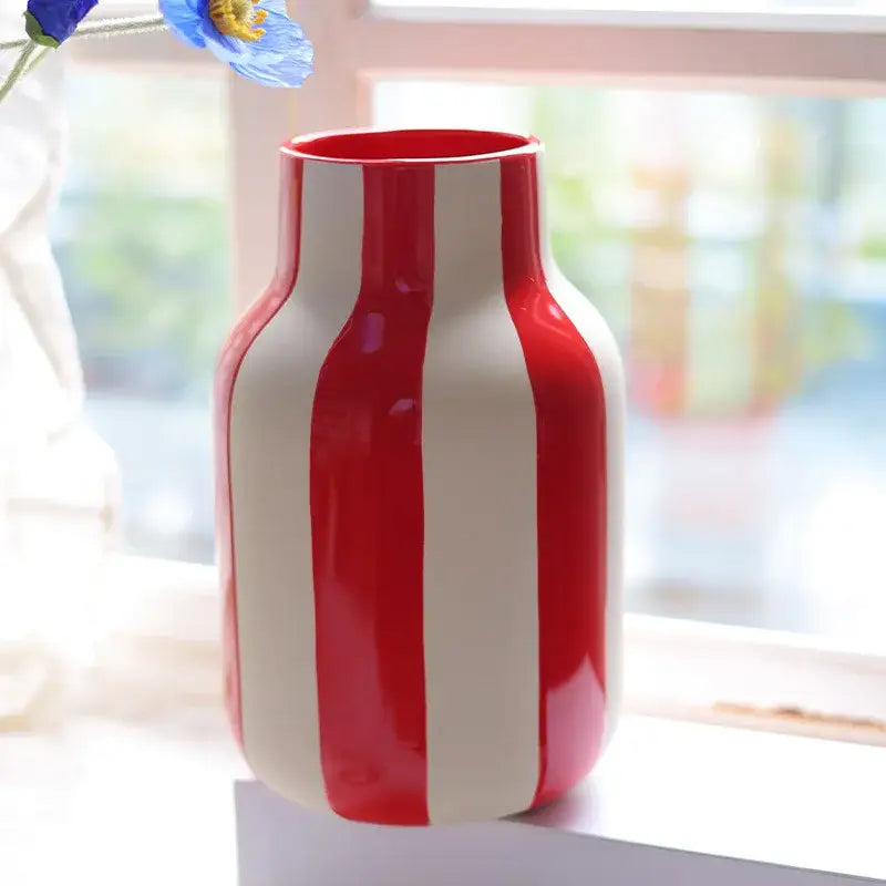 Ceramic Vase Black Red Striped
