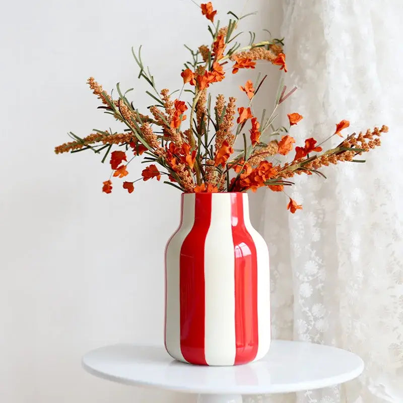 Ceramic Vase Black Red Striped