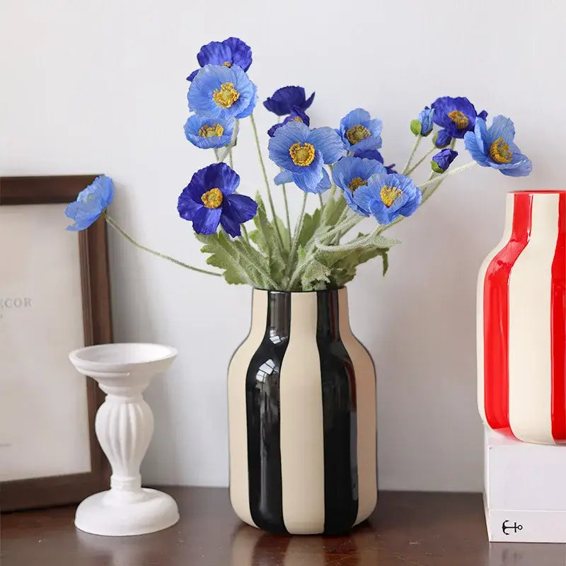 Ceramic Vase Black Red Striped
