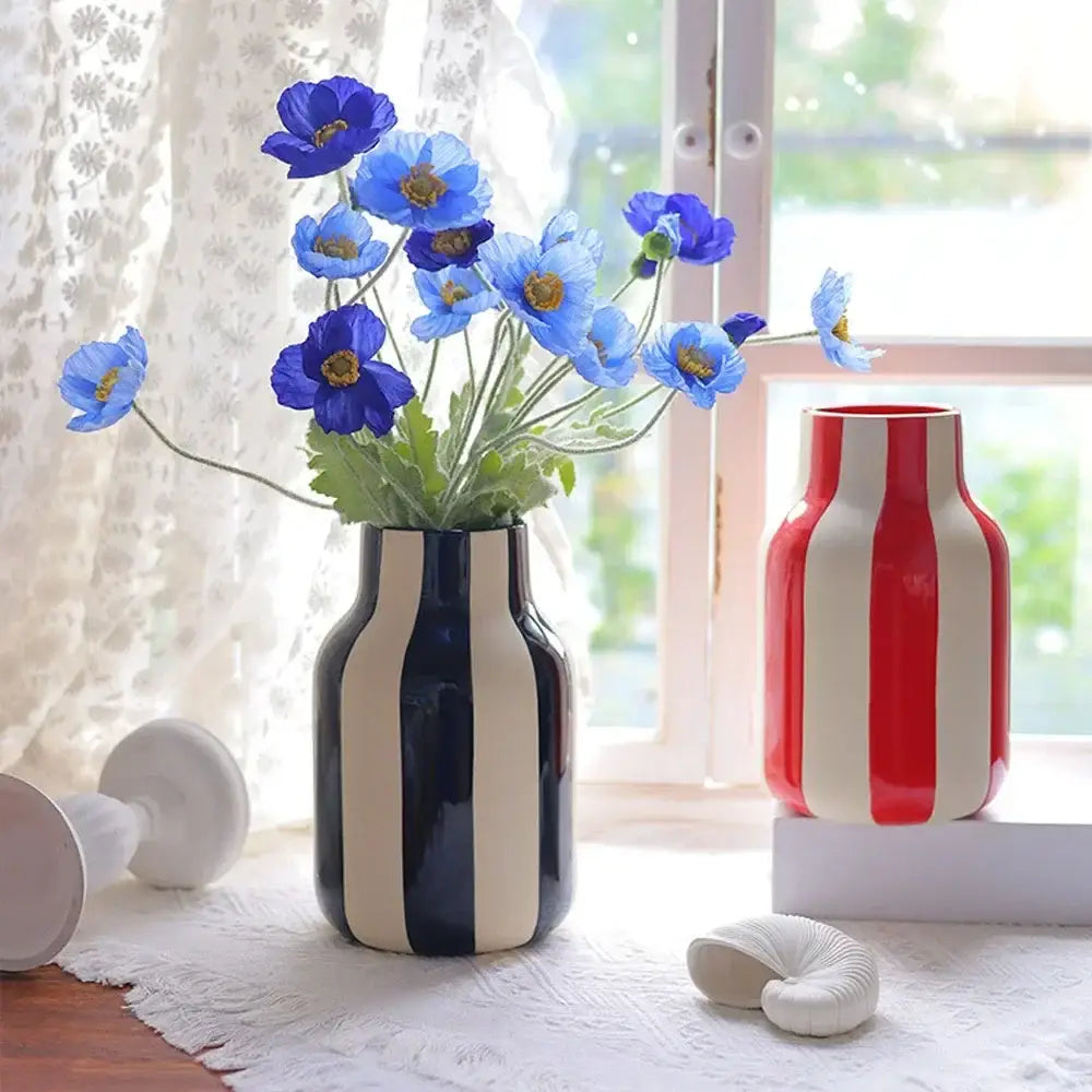 Ceramic Vase Black Red Striped