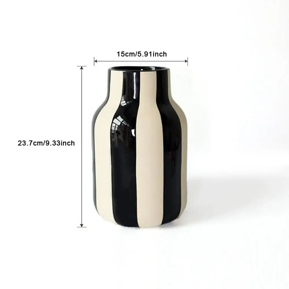 Ceramic Vase Black Red Striped