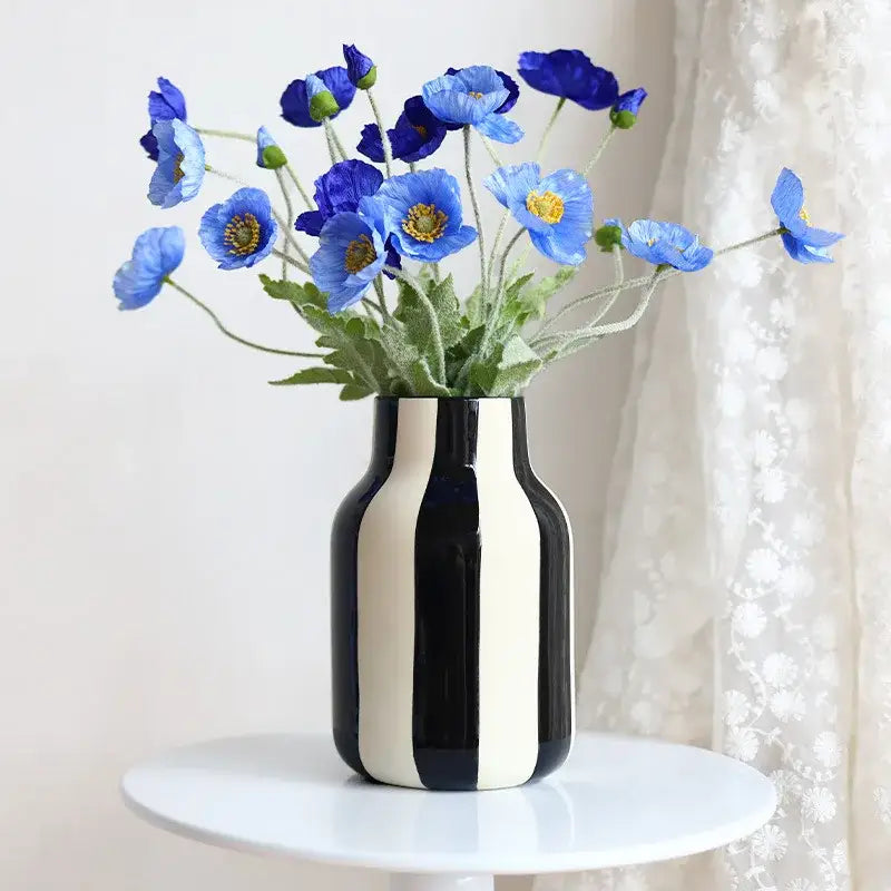 Ceramic Vase Black Red Striped