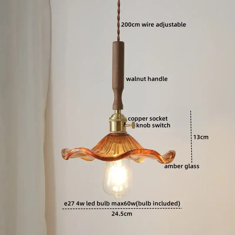Ceramic walnut copper ribbed glass pendant light bedroom chandelier