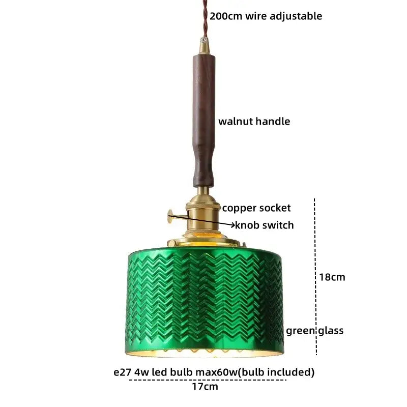Ceramic walnut copper ribbed glass pendant light bedroom chandelier